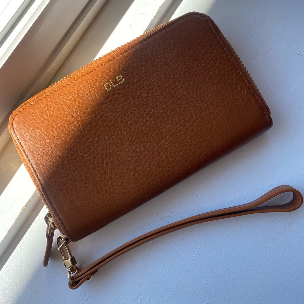 Mark & Graham brown leather monogrammed wallet